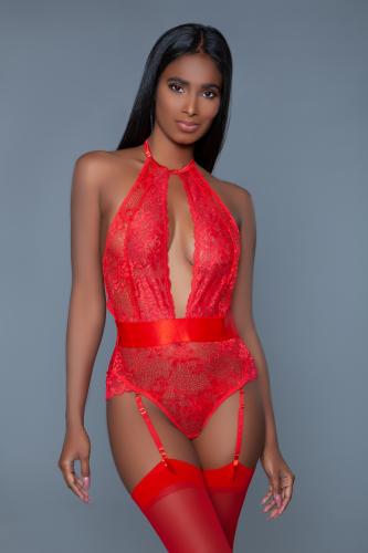 Ophelia Straps-Bodysuit aus Spitze – Rot