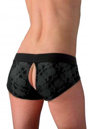 Envy Strap-On-Gurtzeug mit offenem Schritt und Spitze – Schwarz