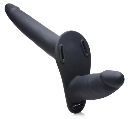 Power Pegger Doppelter Strap-On Vibrator – Schwarz