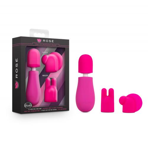 Rose – Petite Wand-Vibrator mit Aufsätzen – Pink