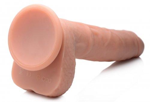 Vibrierender und stoßender XL-Dildo mit Saugnapf und Hoden – Beige