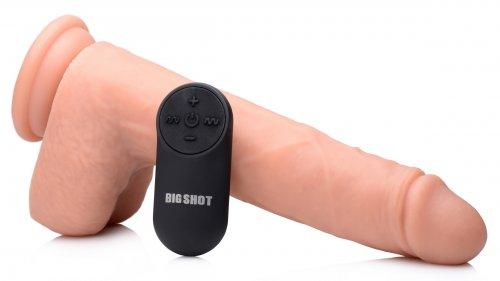 Vibrierender und stoßender XL-Dildo mit Saugnapf und Hoden – Beige