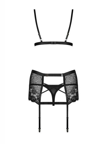 Blanita 3-teiliges Spitzen-Strumpfhalter-Set – Schwarz