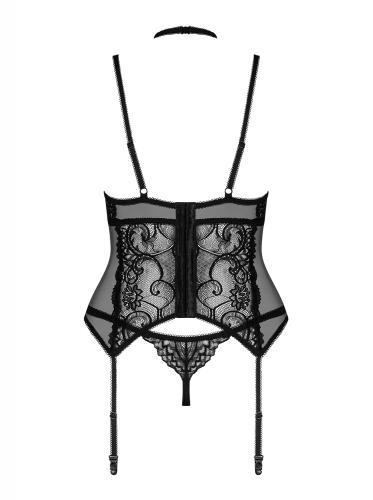 Elizenes Strumpfband Korsett mit sexy Tanga – Schwarz